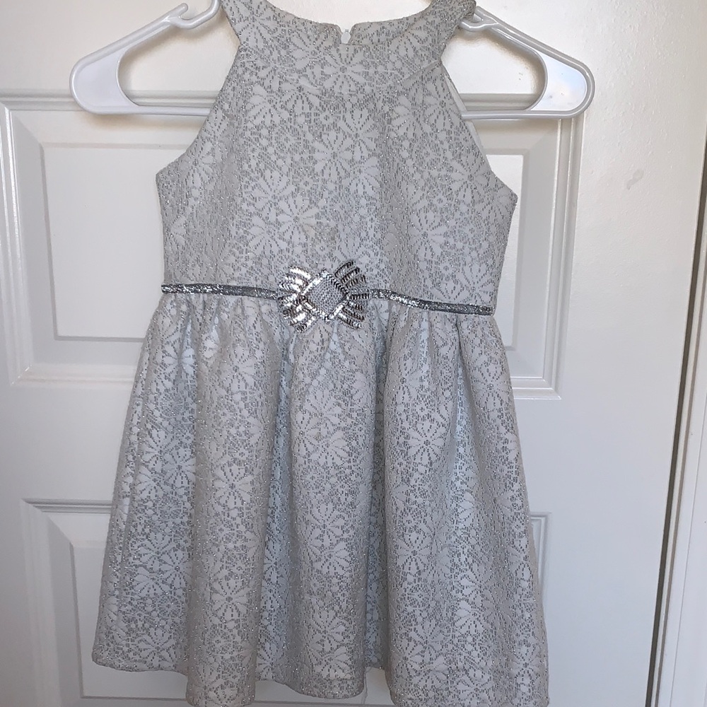 Marmellata Silver Lace Kids Party Dress with Sequins Bow